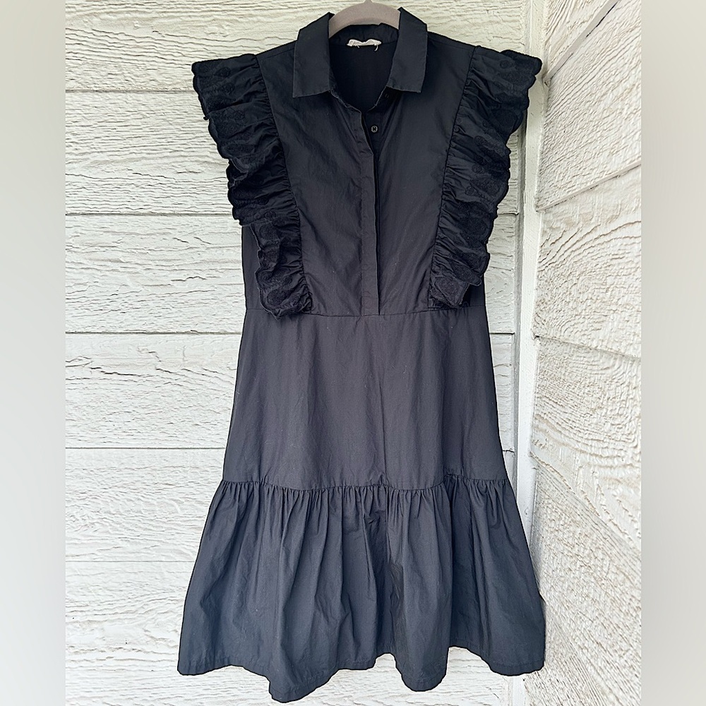 a loves a Black Embroidered Flutter Sleeve Tiered Mini Dress - Picture 2 of 5